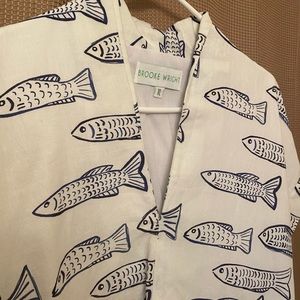 Brooke Wright Designs Blue White Fish Dress - XL
